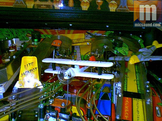 Indiana Jones beta pinball machine close-up of bi-plane